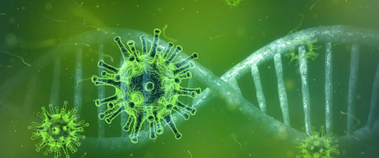 A virus and DNA in green colour