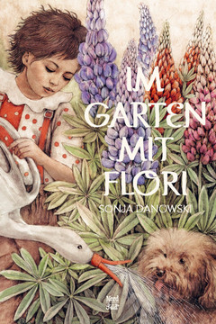 Illustration mit einem Blumen gießenden Mädchen und Hund daneben