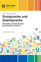 Das Deckblatt der Broschüre "Erstsprache und Zweitsprache" zeigt oben und unten einen bunten Rand und dazwischen neben dem Titel einen Berg bunter Buchstaben.