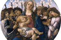 Maria mit dem Kind, umgeben von 7 jungen Männern