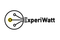 Logo des Schülerwettbewerbes ExperiWatt mit einem Kreis in den drei Leitungen gehen