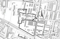 Geltungsbereich für die Bebauungspläne Plan 357.1 und 357.2 Westlich der Olbrichtstraße in Leipzig-Möckern auf einem Stadtplan markiert.