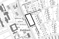 Stadtplanausschnitt mit markiertem Geltungsbereich zum Vorhabenbezogener Bebauungsplan Nr. 460 Wohn- und Geschäftshaus Delitzscher Straße/ Krostitzer Weg