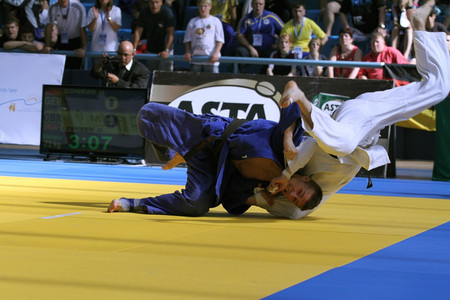 zu sehen ist Hannes Conrad vom Judo-Club Leipzig e.V. beim Kampf