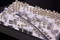 Weißes 3D-Papiermodell von einem Wohnviertel