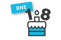 Piktogramm mit einer Geburtstagstorte und einer 18, daneben der Schriftzug "BNE"