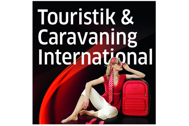 Logo Touristik & Caravaning International mit einer Frau und Reisekoffer