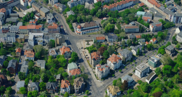 Luftbildaufnahme von Plagwitz und Lindenau, Abschnitt Karl-Heine Straße / Zschochersche Straße