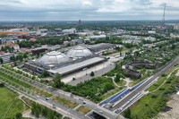 Schrägluftbild des Leipziger Kohlrabizirkus mit Umgebung