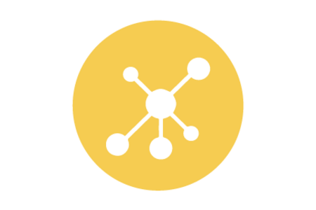 Symbol eines Netzwerks in einem gelben Kreis.
