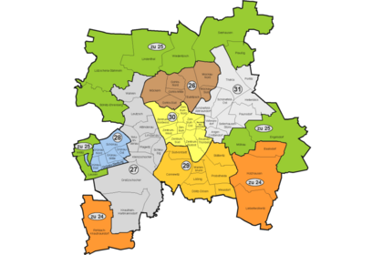 Karte von Leipzig mit den Landtagswahlkreisen von 1999