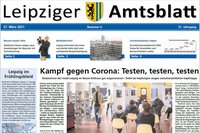 Leipziger Amtsblatt Nr. 6/2021 Ausschnitt obere Hälfte der Titelseite mit Text und Fotos