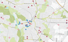 Karte der Innenstadt mit eingezeichneten Baustellen, Straßensperrungen und Parkplätzen