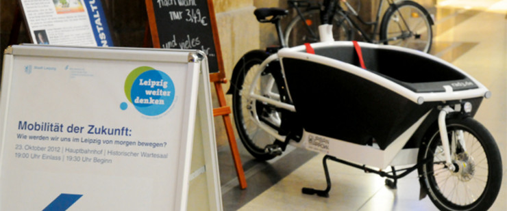 Lastenrad ausgestellt während einer Veranstaltung der Reiher Leipzig weiter denken