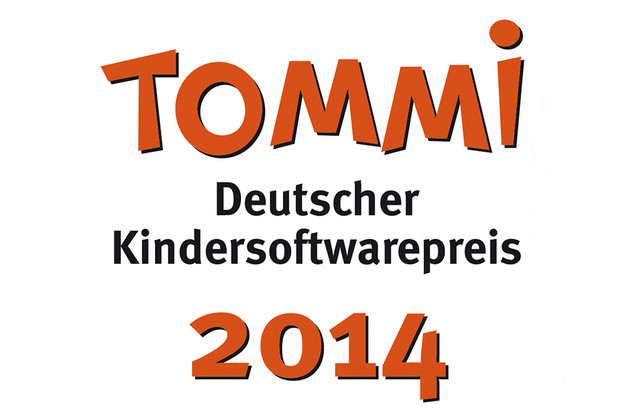 Logo mit Schrift Tommi Deutscher Kindersoftwarepreis 2014, orange und schwarz auf weißem Grund