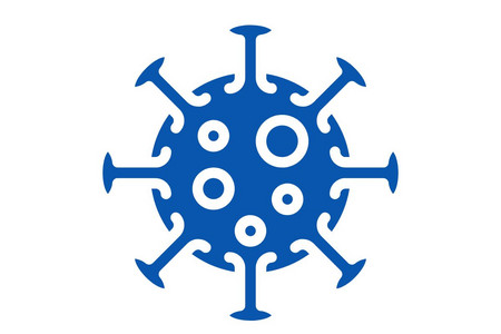blau gezeichnete Kugel mit Stacheln, die das Corona Virus symbolisiert