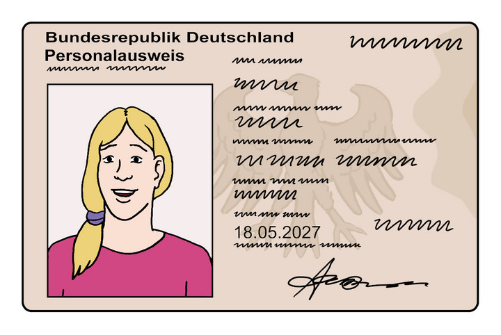 deutscher Personalausweis mit blonder Frau mit rosa Pullover