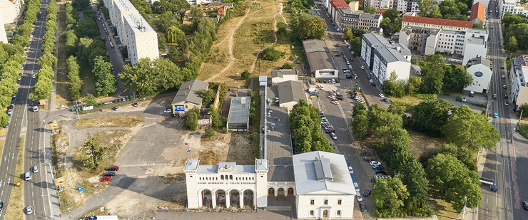 Luftbild 2019 über das Gebiet des Bayerischen Bahnhofs in Richtung Süden