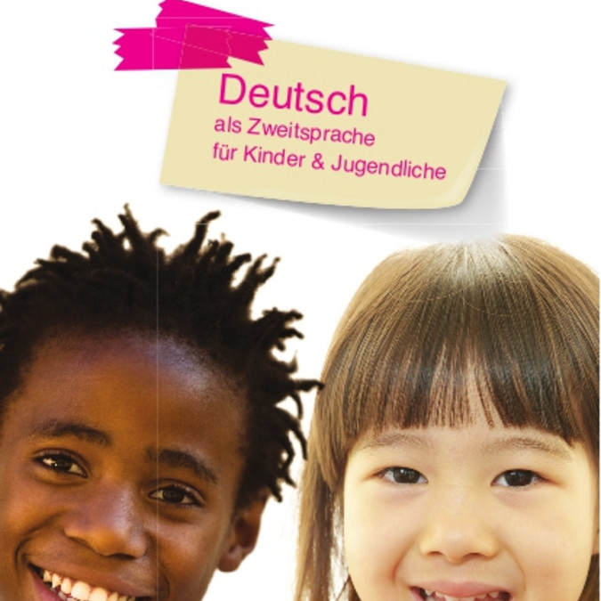 Titel des Faltblattes Willkommen in der Schule Deutsch als Zweitsprache mit zwei Kindern als Fotomotiv.