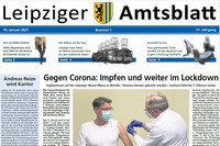 Titelseite des Leipziger Amtsblattes 1/2021 mit dem Foto einer Impfung