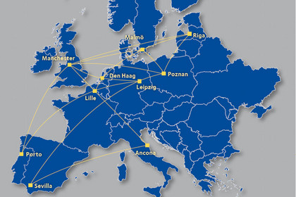Karte mit den Partnerstädten des EU-Projektes