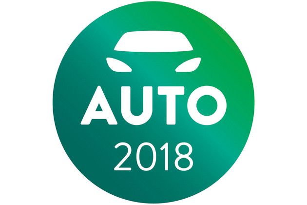 Logo für die Händlertage Auto 2018. Grüner Kreis mit dem Schriftzug Auto 2018 und der weißen Silhouette einer Windschutzscheibe und zweier Autoscheinwerfer.
