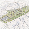 Entwurf der Gebäudeanordnung für das neue Stadtquartier an der Alten Messe West