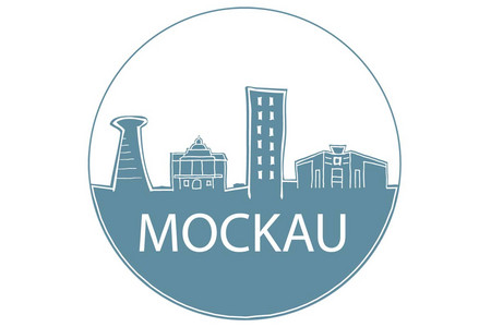 Stadtsilhouette in einem Kreis mit dem Schriftzug "Mockau"