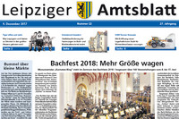 Titelseite des Leipziger Amtsblatts vom 9. Dezember 2017 zeigt die Thomaskirche innen beim Bachfest 2017. Zu sehen sind ein Orchester und zahlreiche Konzertbesucher