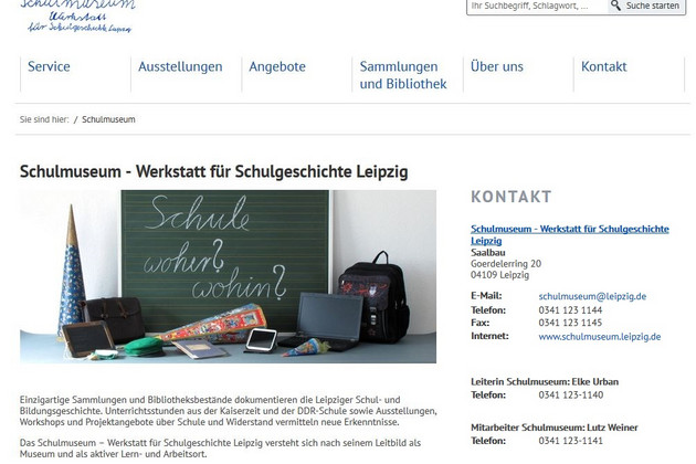 Ein Screenshot der Startseite vom Schulmuseum Leipzig