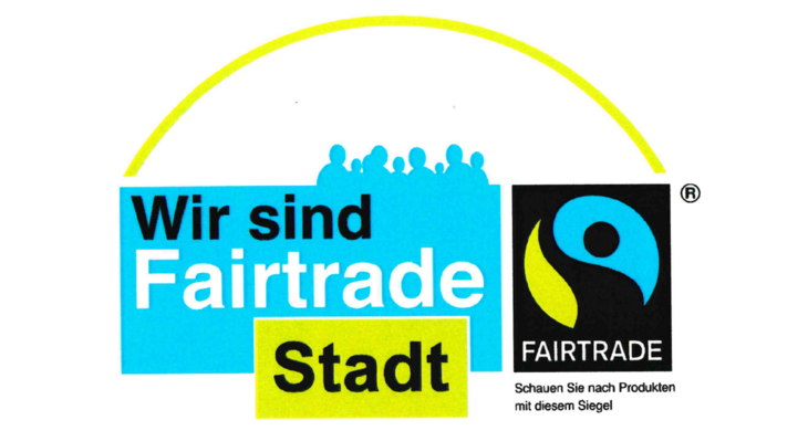 Logo zur Bescheinigung Leipzigs als Offizielle Fairtrade Stadt durch Fairtrade Deutschland. Text: Wir sind Fairtrade Stadt.
