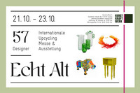 Plakat zu Upcyling Messe "Echt Alt" mit den Veranstaltungsdaten und mehreren Gegenständen: Tisch, Gefäße, Schmuck und Spielzeug.