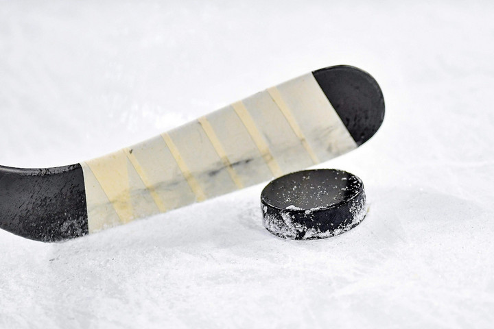 Ein Schläger und ein Puck vom Eishockey