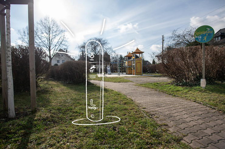 Spielplatz auf dem Goetheplatz mit eingezeichnetem Trinkwasserbrunnen