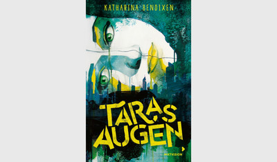 Cover des Buches "Taras Augen" von Katharina Bendixen. Ein mit Wasserfarben gemaltes Gesicht einer Frau.