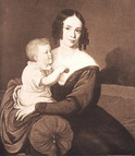 Lidy Steche mit ihrem Sohn Maximilian, 1831, Reproduktion eines Gemäldes von Ehregott Grünler (1797-1881). Standort unbekannt.