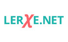 Internetadresse lerxe.net, blauer Schriftzug auf weißem Grund, Buchstabe x in roter Farbe