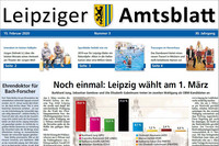 Titelausschnitt des Leipziger Amtsblatts Nr. 3/2020, Zu sehen ist ein Balkendiagramm, das die Ergebnisse des ersten Wahlgangs der OBM-Wahl veranschaulicht.