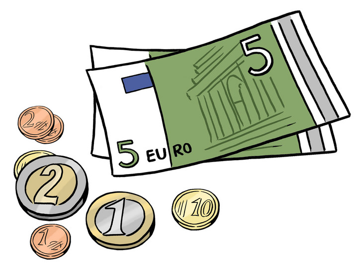 Verschiedene Euro-Münzen und -Scheine