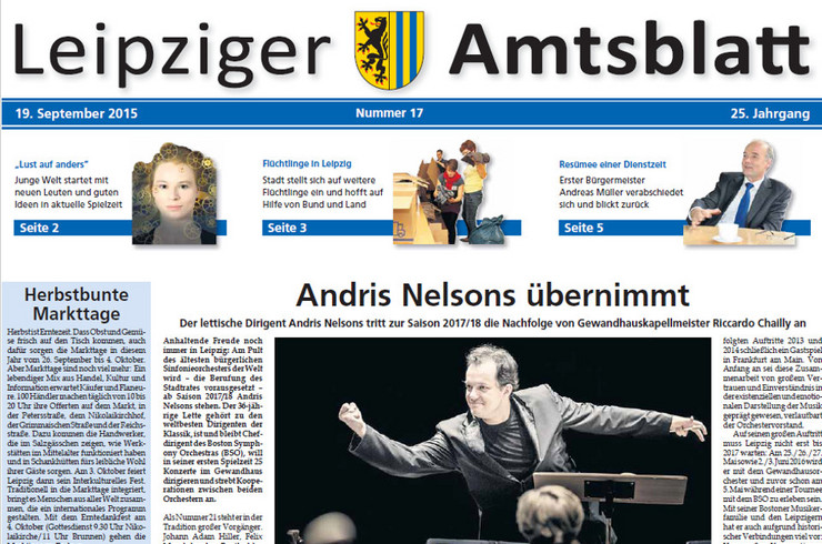 Titelblatt des Leipziger Amtsblattes Ausgabe 17/2015