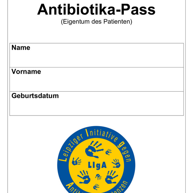Deckblatt des Antibiotikapasses mit Feldern für Name mit Vorname, Name und Geburtsdatum