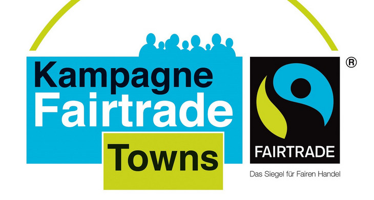 Logo der Kampagne "Fairtrade-Towns" mit entsprechendem Schriftzug sowie dem Fairtrade-Siegel.