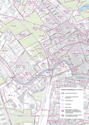 Thematische Karte auf Grundlage der Geobasisdaten - Bodenrichtwertkarte der Stadt Leipzig BRW 2012 Kartengrundlage: DSK 5 1:10000