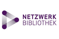 Logo mit drei im Dreieck angeordneten lila Punkten, die durch leicht transparente lila Linien verbunden sind. Daneben der Schriftzug "Netzwerk Bibliothek" in Großbuchstaben.