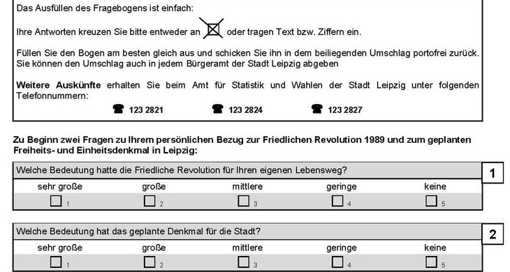 Fragebogen Bürgerumfrage Leipziger Freiheits- und Einheitsdenkmal