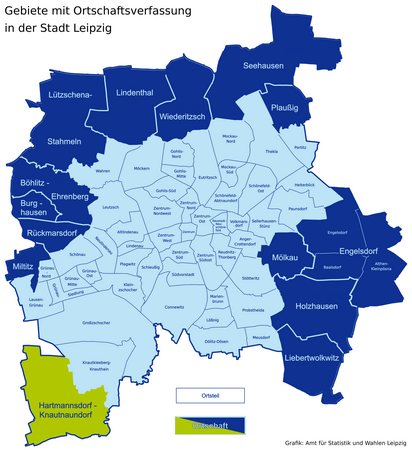 Karte der Leipziger Ortsteile und Ortschaften - Hartmannsdorf-Knautnaundorf hervorgehoben