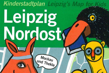 Schriftzug "Leipzig Nordost" und Teile verschiedener Tiere als Grafik sind vor einem grünen Hintergrund dargestellt.