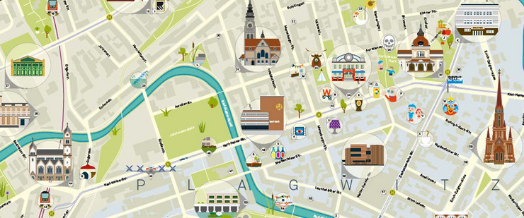 Auszug aus grafischer Stadtkarte von Plagwitz mit Karl-Heine-Kanal