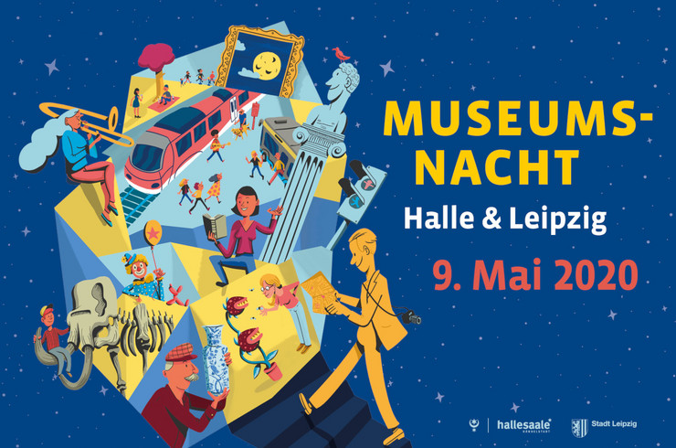 Logo der Museumsnacht 2020 mit Text: Museumsnacht Halle und Leipzig, 9. Mai 2020