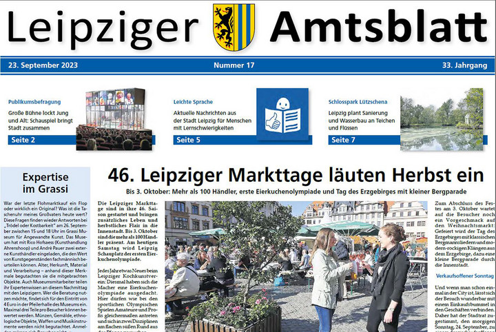 Leipziger Amtsblatt Nr. 17/2023 Titelseite (Ausriss)